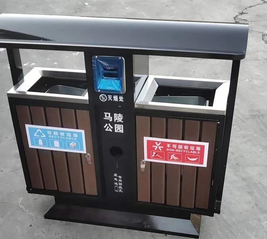 臨潼馬陵公園這款鋼木兩分類垃圾桶你看看！
